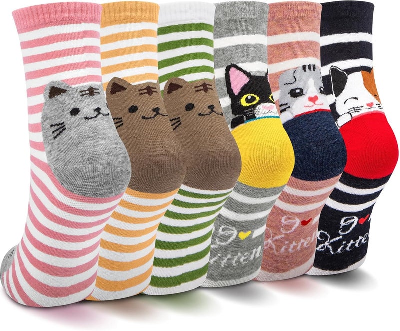 Socksfad Store 5-6 Pairs Women's Cute Cat Socks Gifts, Funny Novelty Animal Print Crew Cotton Socks Christmas Gifts for Women Girls - Image 1